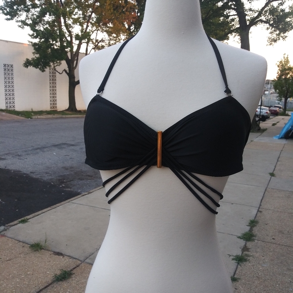 🆕Strappy Black Bikini Top Womens Size Small - Picture 2 of 11